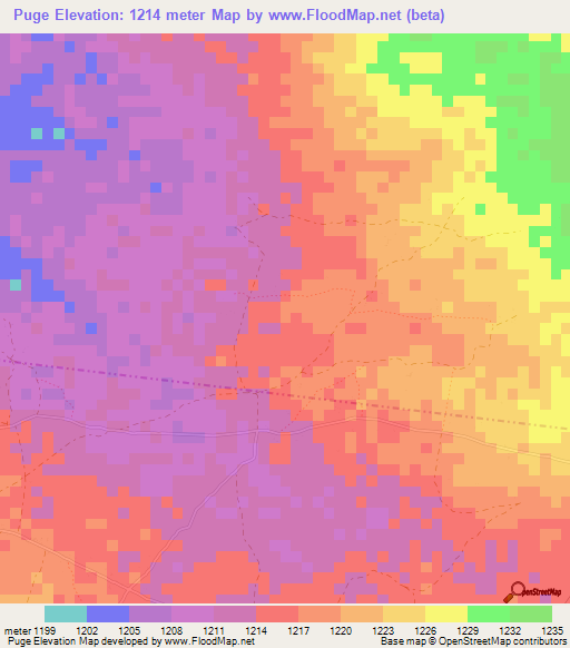 Puge,Tanzania Elevation Map