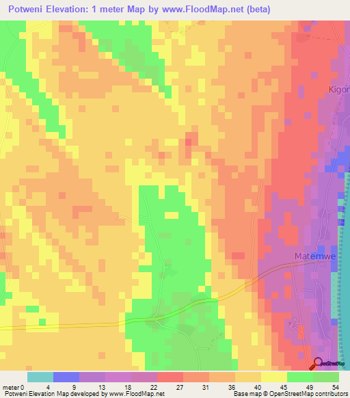 Potweni,Tanzania Elevation Map