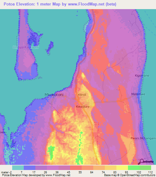 Potoa,Tanzania Elevation Map