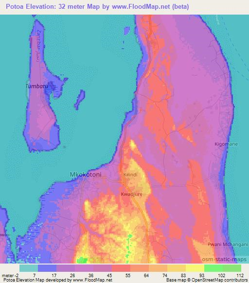 Potoa,Tanzania Elevation Map