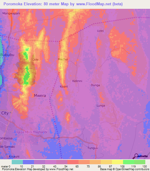 Poromoka,Tanzania Elevation Map