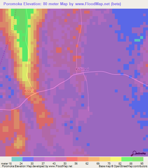 Poromoka,Tanzania Elevation Map