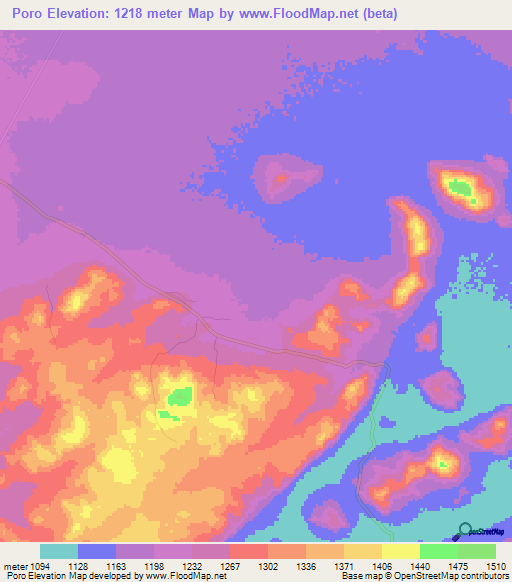 Poro,Tanzania Elevation Map