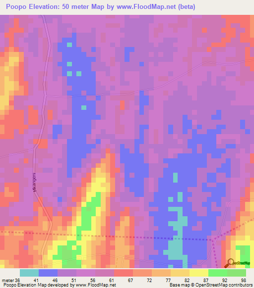 Poopo,Tanzania Elevation Map