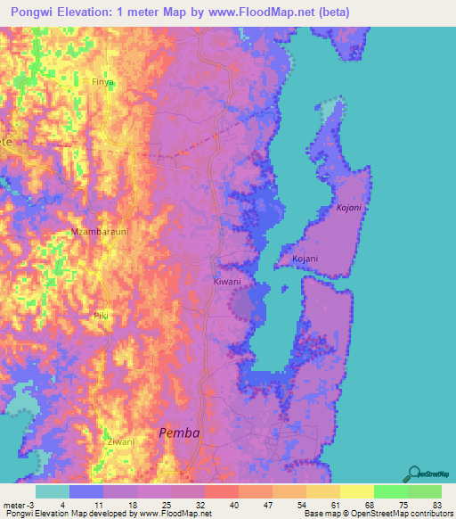 Pongwi,Tanzania Elevation Map