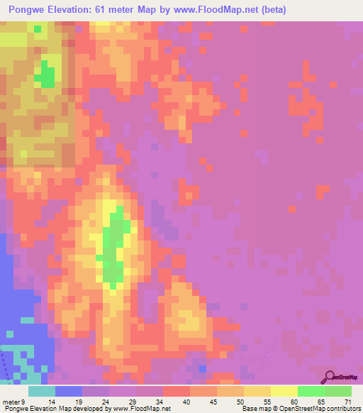 Pongwe,Tanzania Elevation Map