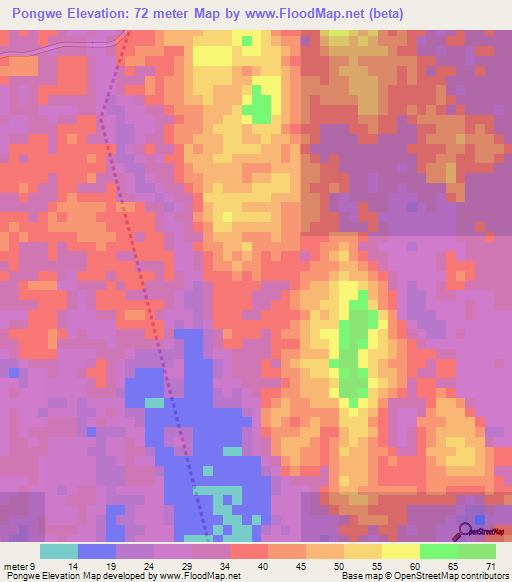 Pongwe,Tanzania Elevation Map