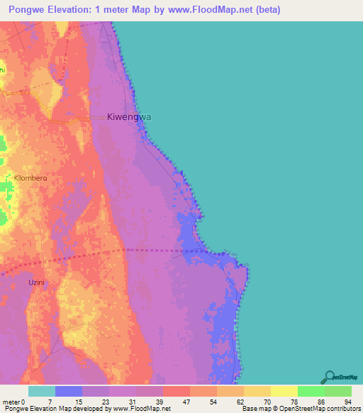 Pongwe,Tanzania Elevation Map