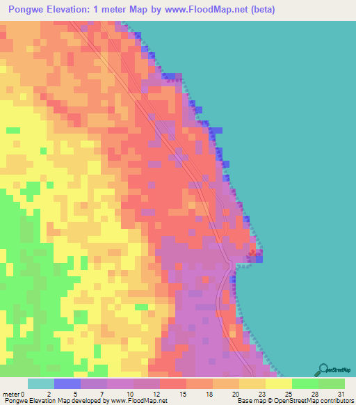 Pongwe,Tanzania Elevation Map