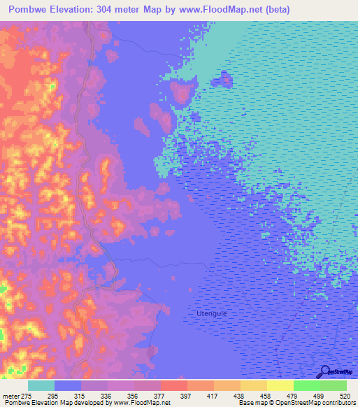 Pombwe,Tanzania Elevation Map