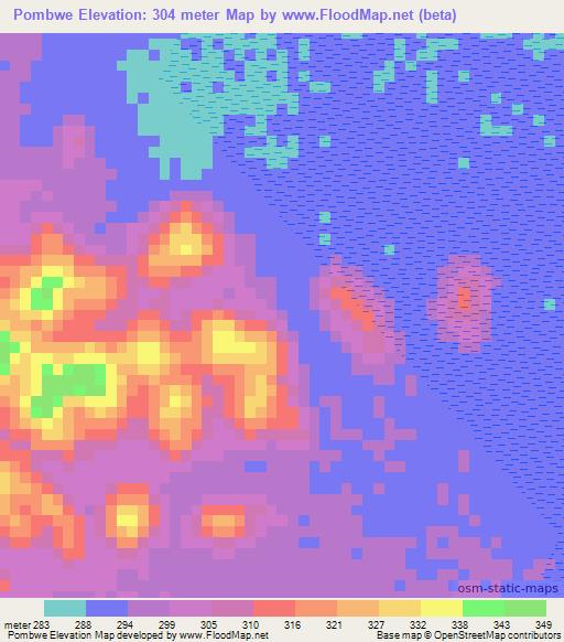 Pombwe,Tanzania Elevation Map