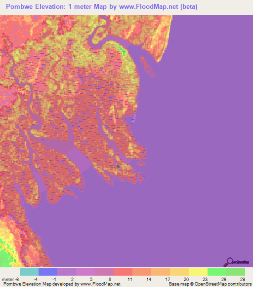 Pombwe,Tanzania Elevation Map