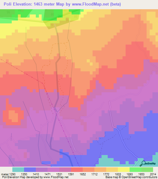 Poli,Tanzania Elevation Map