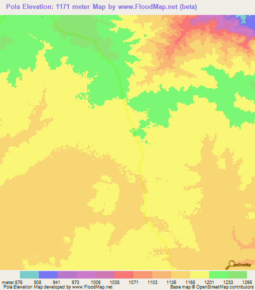 Pola,Tanzania Elevation Map