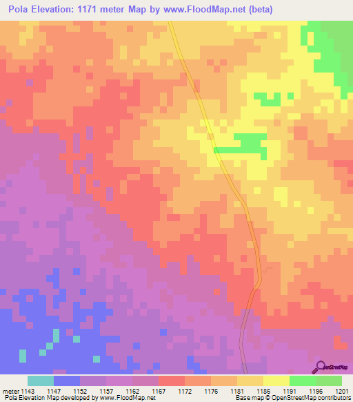 Pola,Tanzania Elevation Map