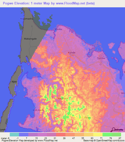 Pogwe,Tanzania Elevation Map