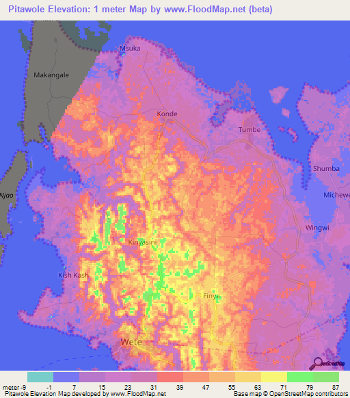 Pitawole,Tanzania Elevation Map