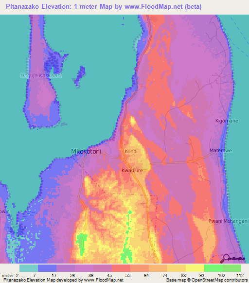 Pitanazako,Tanzania Elevation Map