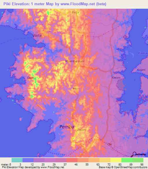Piki,Tanzania Elevation Map
