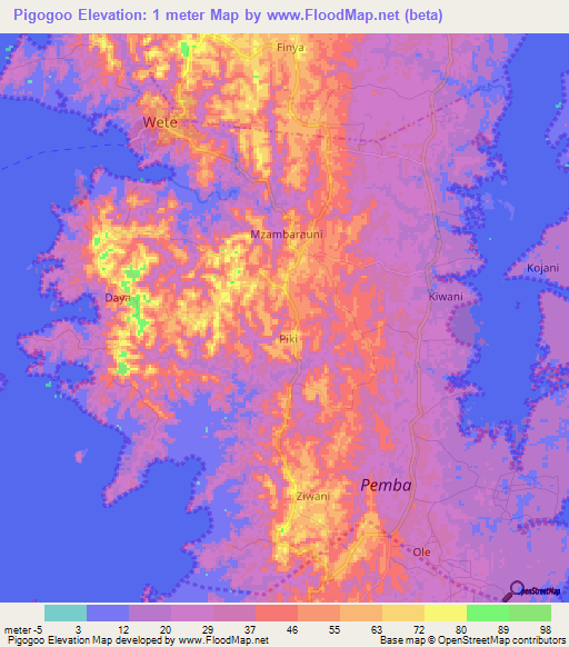 Pigogoo,Tanzania Elevation Map