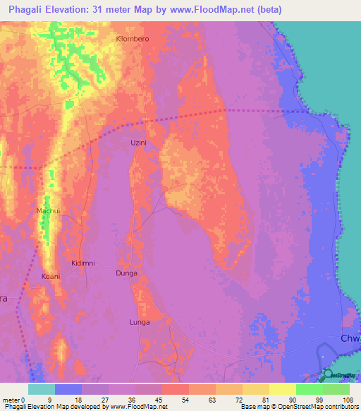 Phagali,Tanzania Elevation Map