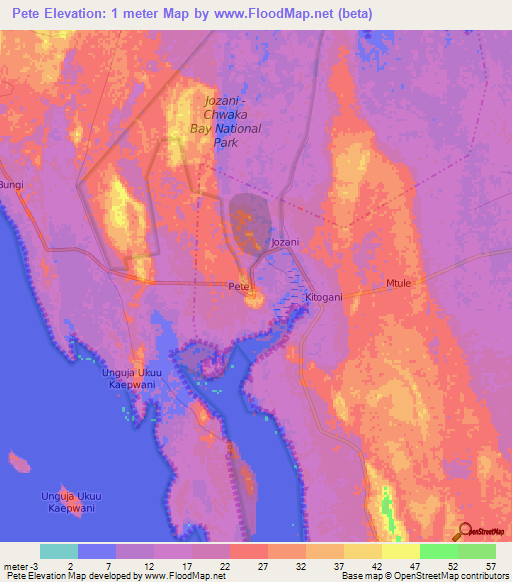 Pete,Tanzania Elevation Map