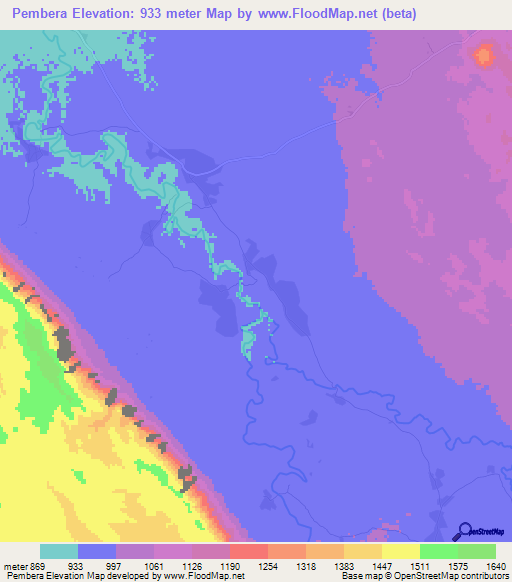 Pembera,Tanzania Elevation Map