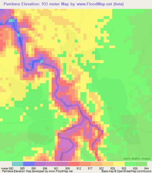 Pembera,Tanzania Elevation Map