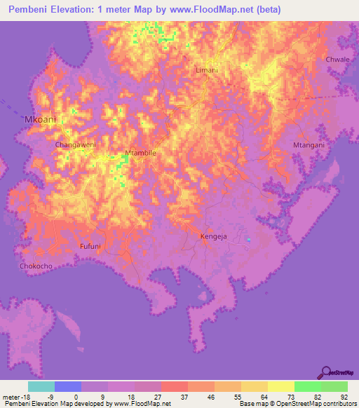 Pembeni,Tanzania Elevation Map