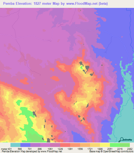 Pemba,Tanzania Elevation Map