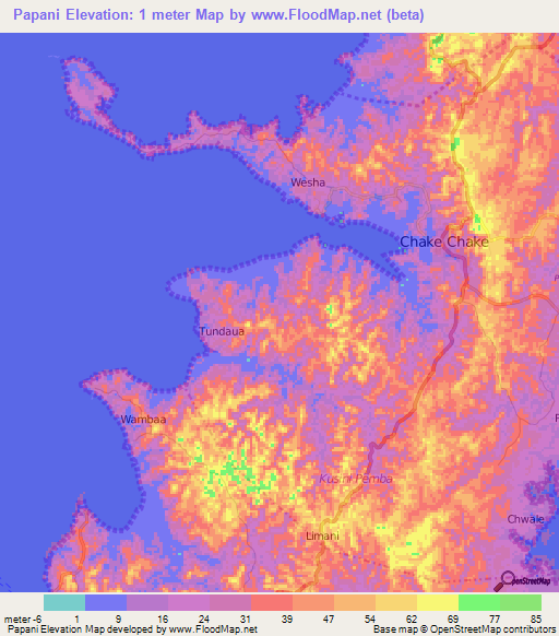 Papani,Tanzania Elevation Map