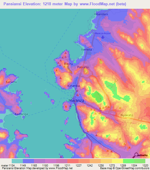 Pansiansi,Tanzania Elevation Map