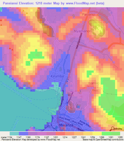 Pansiansi,Tanzania Elevation Map