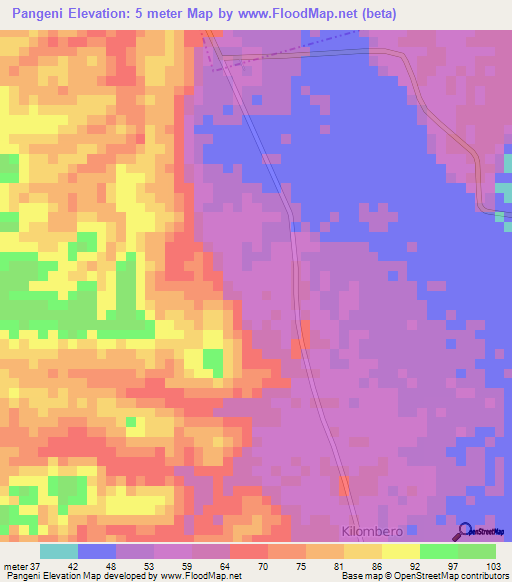 Pangeni,Tanzania Elevation Map