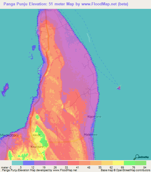 Panga Punju,Tanzania Elevation Map