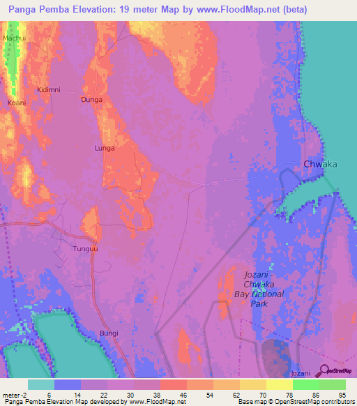 Panga Pemba,Tanzania Elevation Map