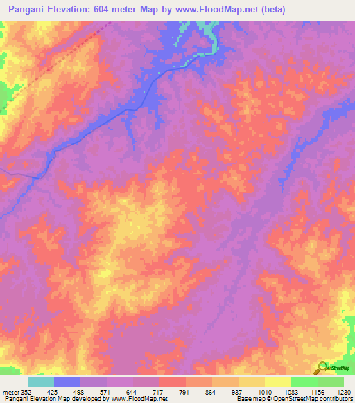 Pangani,Tanzania Elevation Map