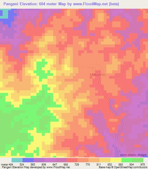 Pangani,Tanzania Elevation Map