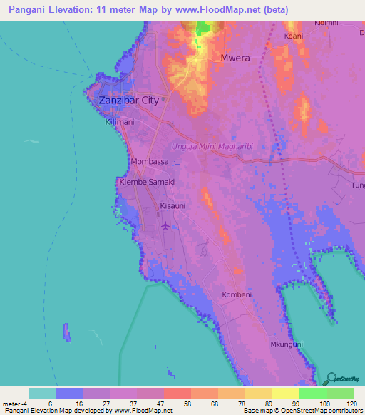 Pangani,Tanzania Elevation Map