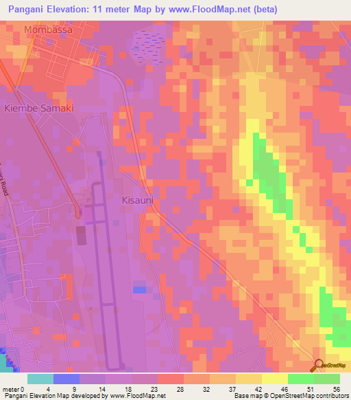 Pangani,Tanzania Elevation Map