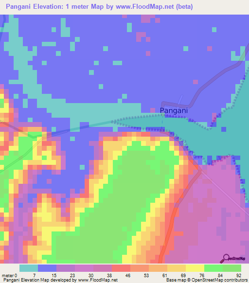 Pangani,Tanzania Elevation Map