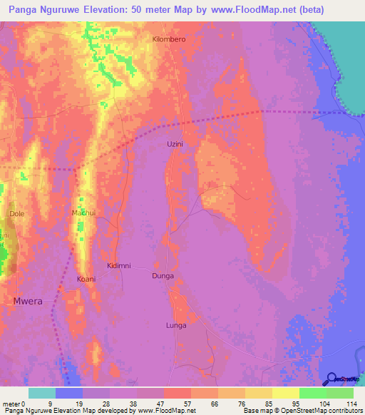 Panga Nguruwe,Tanzania Elevation Map