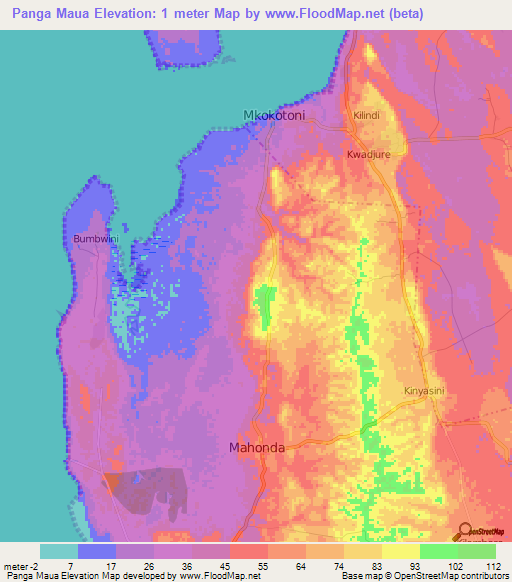 Panga Maua,Tanzania Elevation Map