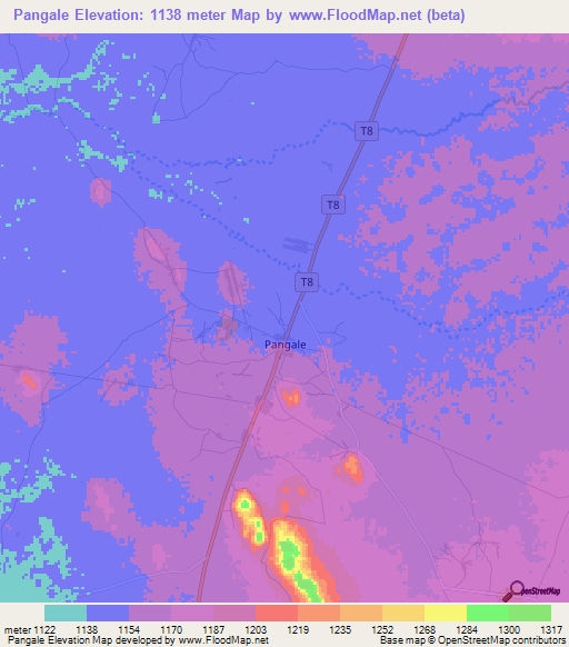 Pangale,Tanzania Elevation Map