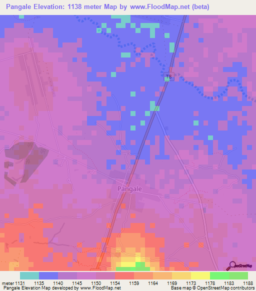 Pangale,Tanzania Elevation Map