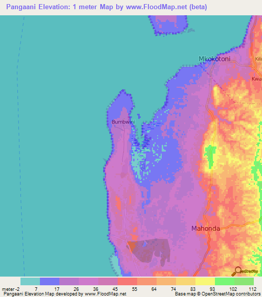 Pangaani,Tanzania Elevation Map