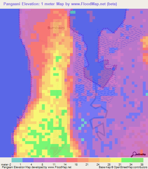 Pangaani,Tanzania Elevation Map