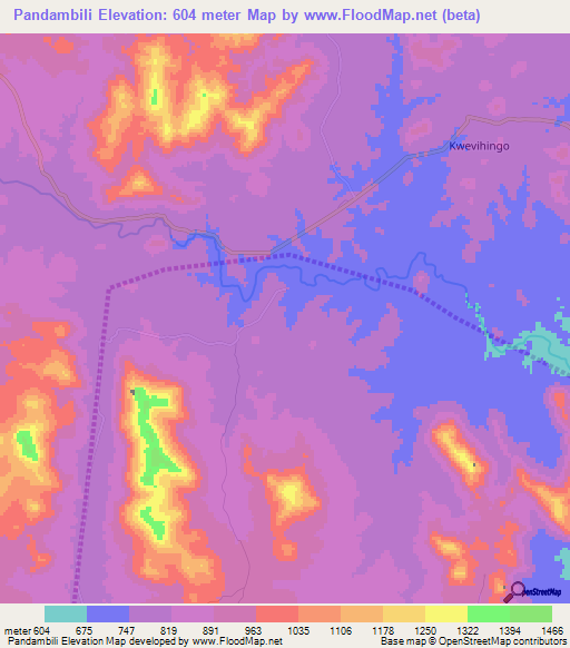 Pandambili,Tanzania Elevation Map