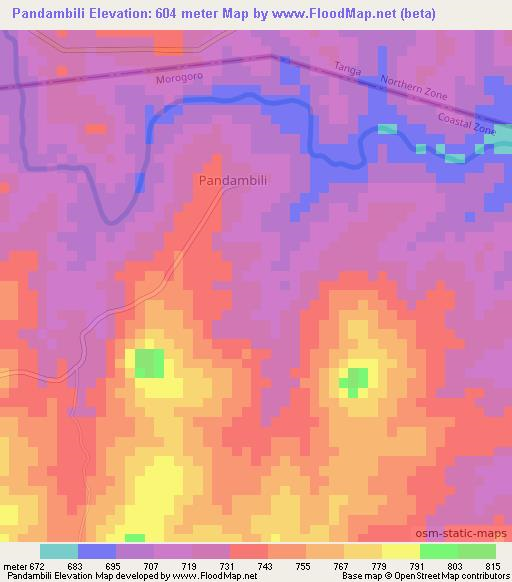 Pandambili,Tanzania Elevation Map