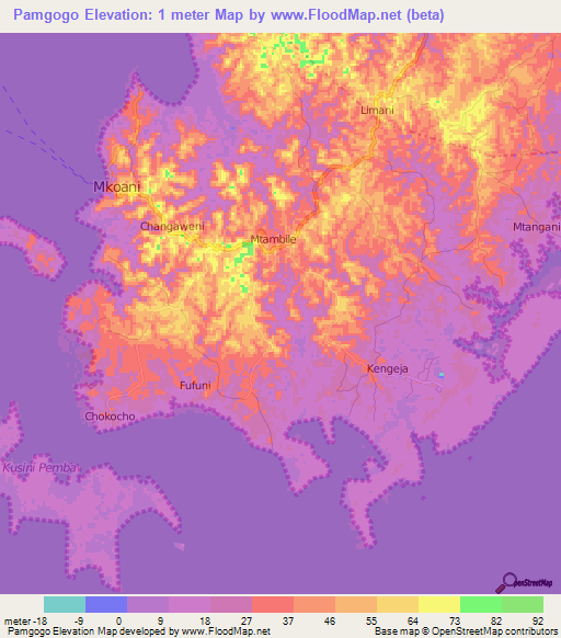 Pamgogo,Tanzania Elevation Map